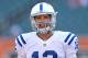 CINCINNATI, OH - AUGUST 28: Andrew Luck #12 of the Indianapolis Colts warms up prior to the start of the game against the Cincinnati Bengals at Paul Brown Stadium on August 28, 2014 in Cincinnati, Ohio. (Photo by Andy Lyons/Getty Images)