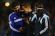 BURNLEY, ENGLAND - AUGUST 18: Diego Costa, Fernando Torres and Filipe Luis of Chelsea share a joke as Manager Jose Mourinho of Chelsea looks on after the Barclays Premier League match between Burnley and Chelsea at Turf Moor on August 18, 2014 in Burnley