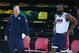 BILBAO, SPAIN - AUGUST 29: Assistant Coach Tom Thibodeau and James Harden #13 of the USA Basketball Men's National Team during a practice for the FIBA World Cup at Bilbao Arena on August 29, 2014 in Bilbao, Spain. NOTE TO USER: User expressly acknowledg