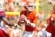 CLEMSON, SC - SEPTEMBER 7: Cole Stoudt #18 of the Clemson Tigers drops back for a pass during the game against the South Carolina State Bulldogs at Memorial Stadium on September 7, 2013 in Clemson, South Carolina. (Photo by Tyler Smith/Getty Images)