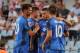 GETAFE, SPAIN - AUGUST 29: Alvaro Vazquez (C) of Getafe CF celebrates with team mates after scoring his side's opening goal during the La Liga match between Getafe CF and UD Almeria at Coliseum Alfonso Perez on August 29, 2014 in Getafe, Spain. (Photo b