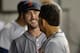 CHICAGO, IL - AUGUST 29: Justin Verlander #35 of the Detroit Tigers (L) talks with teammate Miguel Cabrera #24 in the dugout after the seventh inning against the Chicago White Sox at U.S. Cellular Field on August 29, 2014 in Chicago, Illinois. (Photo by