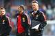 BURNLEY, ENGLAND - AUGUST 30: Assistant Ryan Giggs of Manchester United and Manager Louis van Gaal of Manchester United look on during the Barclays Premier League match between Burnley and Manchester United at Turf Moor on August 30, 2014 in Burnley, Eng