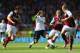 BURNLEY, ENGLAND - AUGUST 30: Angel di Maria of Manchester United looks for a way through the Burnley defense during the Barclays Premier League match between Burnley and Manchester United at Turf Moor on August 30, 2014 in Burnley, England. (Photo by C