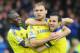 LIVERPOOL, ENGLAND - AUGUST 30: Branislav Ivanovic of Chelsea celebrates scoring his team's second goal with team mates during the Barclays Premier League match between Everton and Chelsea at Goodison Park on August 30, 2014 in Liverpool, England. (Phot