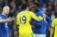 LIVERPOOL, ENGLAND - AUGUST 30: Diego Costa of Chelsea exchanges words with Romelu Lukaku of Everton during the Barclays Premier League match between Everton and Chelsea at Goodison Park on August 30, 2014 in Liverpool, England. (Photo by Chris Brunskil