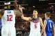 BILBAO, SPAIN - AUGUST 30: Teammates DeMarcus Cousins #12 and Klay Thompson #5 of the USA Basketball Men's National Team high-five during a game against the Finland Basketball Men's National Team during the 2014 FIBA World Cup at Bizkaia Arena in Bilbao
