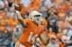 Aug 31, 2014; Knoxville, TN, USA; Tennessee Volunteers quarterback Justin Worley (14) passes against the Utah State Aggies during the first half at Neyland Stadium. Mandatory Credit: Jim Brown-USA TODAY Sports