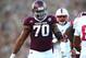 Sep 21, 2013; College Station, TX, USA; Texas A&M Aggies offensive tackle Cedric Ogbuehi (70) against the SMU Mustangs at Kyle Field. Mandatory Credit: Mark J. Rebilas-USA TODAY Sports
