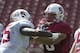 April 12, 2014; Stanford, CA, USA; Stanford Cardinal offensive tackle Andrus Peat (70) blocks during the spring game at Stanford Stadium. Mandatory Credit: Kyle Terada-USA TODAY Sports
