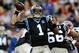 FOXBORO, MA - AUGUST 22: Cam Newton #1 of the Carolina Panthers throws against the New England Patriots a preseason game at Gillette Stadium on August 22, 2014 in Foxboro, Massachusetts. (Photo by Jim Rogash/Getty Images)
