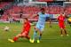 NEW YORK, NY - JULY 30: Stevan Jovetic #35 of Manchester City and Sebastian Coates #16 of Liverpool vie for the ball during the International Champions Cup 2014 at Yankee Stadium on July 30, 2014 in the Bronx borough of New York City. (Photo by Mike Sto