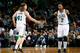 BOSTON, MA - DECEMBER 16: Kelly Olynyk #41 and Jared Sullinger #7 of the Boston Celtics react following a basket in the second quarter against the Minnesota Timberwolves during the game at TD Garden on December 16, 2013 in Boston, Massachusetts. NOTE TO U