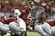 Aug 30, 2014; Atlanta, GA, USA; Alabama Crimson Tide quarterback Blake Sims (6) calls a play at the line of scrimmage against the West Virginia Mountaineers in the first quarter of the 2014 Chick-fil-A Kickoff Game at the Georgia Dome. Mandatory Credit: R