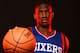 TARRYTOWN, NY - AUGUST 3: Joel Embiid #11 of the Philadelphia 76ers poses for a portrait during the 2014 NBA rookie photo shoot on August 3, 2014 at the Madison Square Garden Training Facility in Tarrytown, New York. NOTE TO USER: User expressly acknowle