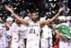 Jun 15, 2014; San Antonio, TX, USA; San Antonio Spurs forward Tim Duncan (21) celebrates after game five of the 2014 NBA Finals at AT&T Center. The Spurs beat the Heat 104-87 to win the NBA Finals. Mandatory Credit: Bob Donnan-USA TODAY Sports