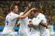 MANAUS, BRAZIL - JUNE 14: Daniel Sturridge of England (2nd R) celebrates scoring his team's first goal with Jordan Henderson (L), Danny Welbeck (2nd L), Raheem Sterling (C) and Wayne Rooney (R) during the 2014 FIFA World Cup Brazil Group D match between
