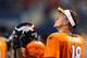 ARLINGTON, TX - AUGUST 28: Peyton Manning #18 of the Denver Broncos watches from the sidelines against the Dallas Cowboys in the first half of their preseason game at AT&T Stadium on August 28, 2014 in Arlington, Texas. (Photo by Ronald Martinez/Getty