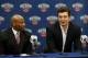 METAIRIE, LA - MARCH 17: The New Orleans Pelicans center Omer Asik is introduced to the media by General Manager Dell Demps after the team announced Asik had been acquired from the Houston Rockets in a three-team trade on July 15, 2014 at the New Orleans