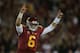 LOS ANGELES, CA - NOVEMBER 16: Quarterback Cody Kessler #6 of the USC Trojans celebrates after kicker Andre Heidari (not pictured) of the USC Trojans kicked the go ahead field goal in the closing seconds of the game against the Stanford Cardinal at Los A