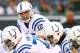 EAST RUTHERFORD, NJ - AUGUST 07: quarterback Andrew Luck #12 of the Indianapolis Colts warms up prior to a preseason game against the New York Jets at MetLife Stadium on August 7, 2014 in East Rutherford, New Jersey. (Photo by Elsa/Getty Images)