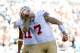 CHARLOTTE, NC - JANUARY 12: Colin Kaepernick #7 of the San Francisco 49ers celebrates after a touchdown in the third quarter against the Carolina Panthers during the NFC Divisional Playoff Game at Bank of America Stadium on January 12, 2014 in Charlotte,