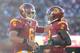 LOS ANGELES, CA - AUGUST 30: Quarterback Cody Kessler #6 of the USC Trojans celebrates his touchdown pass to Adoree' Jackson #2 of the USC Trojans to take a 31-7 lead over the Fresno State Bulldogs during the second quarter at Los Angeles Memorial Colise