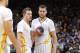 OAKLAND, CA - NOVEMBER 23: David Lee #10 and Andrew Bogut #12 of the Golden State Warriors in a game against the Portland Trail Blazers on November 23, 2013 at Oracle Arena in Oakland, California. NOTE TO USER: User expressly acknowledges and agrees that,