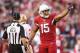 GLENDALE, AZ - DECEMBER 29: Wide receiver Michael Floyd #15 of the Arizona Cardinals after a reception against the San Francisco 49ers during the NFL game at the University of Phoenix Stadium on December 29, 2013 in Glendale, Arizona. The 49ers defeated