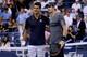 NEW YORK, NY - SEPTEMBER 03: Novak Djokovic of Serbia and Andy Murray of Great Britain pose before their men's singles quarterfinal match on Day Ten of the 2014 US Open at the USTA Billie Jean King National Tennis Center on September 3, 2014 in the Flush