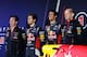JEREZ DE LA FRONTERA, SPAIN - JANUARY 28: (L-R) Infiniti Red Bull Racing Team Principal Christian Horner, drivers Sebastian Vettel of Germany, Daniel Ricciardo of Australia and Infiniti Red Bull Racing Chief Technical Officer Adrian Newey attend the laun