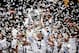 LISBON, PORTUGAL - MAY 24: Cristiano Ronaldo of Real Madrid lifts the Champions league trophy during the during the UEFA Champions League Final between Real Madrid and Atletico de Madrid at Estadio da Luz on May 24, 2014 in Lisbon, Portugal. (Photo by La