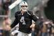 Aug 28, 2014; Oakland, CA, USA; Oakland Raiders quarterback Derek Carr (4) celebrates after throwing a touchdown pass against the Seattle Seahawks during the second quarter at O.co Coliseum. Mandatory Credit: Ed Szczepanski-USA TODAY Sports