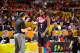 BILBAO, SPAIN - AUGUST 31: Head coach Mike Krzyzewski of the USA Basketball Men's National Team high-fives Kenneth Faried #7 during the game against the Turkey Basketball Men's National Team during the 2014 FIBA World Cup at Bizkaia Arena in Bilbao Exhibi