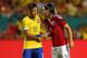 MIAMI GARDENS, FL - SEPTEMBER 05: Falcao #9 of Colombia greets Neymar #10 of Brazil during an International Soccer friendly against Brazil at Sun Life Stadium on September 5, 2014 in Miami Gardens, Florida. (Photo by Mike Ehrmann/Getty Images)