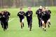 United players, including Beckham, train at United's Cliff Training Ground