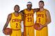 INDEPENDENCE, OH - SEPTEMBER 26: Kyrie Irving #2, LeBron James #23, and Kevin Love #0 of the Cleveland Cavaliers pose for a portrait during media day on September 26, 2014 at the Cleveland Clinic Courts in Independence, Ohio. NOTE TO USER: User expressly