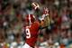 TUSCALOOSA, AL - NOVEMBER 29: Amari Cooper #9 of the Alabama Crimson Tide catches a 39 yard touchdown thrown by Blake Sims #6 in the third quarter against the Auburn Tigers during the Iron Bowl at Bryant-Denny Stadium on November 29, 2014 in Tuscaloosa,