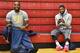 NEW YORK, NY- DECEMBER 7: LeBron James #23 and Kyrie Irving #2 of the Cleveland Cavaliers smile and talk at practice on December 7, 2014 at Baruch College in New York, New York. NOTE TO USER: User expressly acknowledges and agrees that, by downloading an