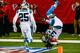 ATLANTA, GA - DECEMBER 28: Tre Boston #33 of the Carolina Panthers celebrates an interception return for a touchdown in the second half against the Atlanta Falcons at the Georgia Dome on December 28, 2014 in Atlanta, Georgia. (Photo by Kevin C. Cox/Getty