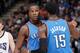 SACRAMENTO, CA - JANUARY 7: Dion Waiters #23 and Reggie Jackson #15 of the Oklahoma City Thunder talk during the game against the Sacramento Kings on January 7, 2015 at Sleep Train Arena in Sacramento, California. NOTE TO USER: User expressly acknowledges