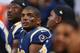 ST. LOUIS, MO - AUGUST 8: Michael Sam #96 of the St. Louis Rams watches from the bench during the second half of a pre-season against the New Orleans Saints game at the Edward Jones Dome on August 8, 2013 in St. Louis, Missouri. The Saints beat the Rams