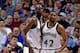 MINNEAPOLIS - 1997: Kevin Garnett #21 and Sam Mitchell #42 of the Minnesota Timberwolves embrace during a1997 NBA game at the Target Center in Minneapolis, Minnesota. NOTE TO USER: User expressly acknowledges that, by downloading and or using this photog