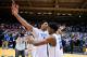 DURHAM, NC - FEBRUARY 18: Jahlil Okafor #15 and Justise Winslow #12 of the Duke Blue Devils celebrate after a win against the North Carolina Tar Heels at Cameron Indoor Stadium on February 18, 2015 in Durham, North Carolina. Duke won 92-90 in overtime.