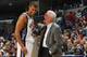 MEMPHIS - NOVEMBER 12: Head coach Hubie Brown and Shane Battier #31 of the Memphis Grizzlies speak during the game against the Golden State Warriors November 12, 2004 at Fedex Forum in Memphis, Tennessee. The Grizzlies won 96-67. NOTE TO USER: User exp