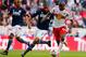 HARRISON, NJ - NOVEMBER 23: Bradley Wright-Phillips #99 of New York Red Bulls and Andrew Farrell #2 of New England Revolution vie for the ball during the Eastern Conference Final - Leg 1 at Red Bull Arena on November 23, 2014 in Harrison, New Jersey. Rev