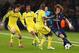 PARIS, FRANCE - FEBRUARY 17: David Luiz of Paris Saint-Germain is watched by Oscar (L), Juan Cuadrado (2L) and Ramires of Chelsea (3L) during the UEFA Champions League Round of 16 match between Paris Saint-Germain and Chelsea at Parc des Princes on Febru