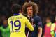 PARIS, FRANCE - FEBRUARY 17: Diego Costa of Chelsea clashes with David Luiz of Paris Saint-Germain during the UEFA Champions League Round of 16 match between Paris Saint-Germain and Chelsea at Parc des Princes on February 17, 2015 in Paris, France. (Pho