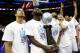 PHILADELPHIA, PA - MARCH 7: Josh Hart #3, JayVaughn Pinkston #22, Darrun Hilliard #4, Ryan Arcidiacono #15 and Phil Booth #5 of the Villanova Wildcats celebrate with the Big East Regular Season Championship Trophy after defeating the St. John's Red Storm