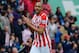 STOKE ON TRENT, ENGLAND - MAY 24: Steven Nzonzi of Stoke City celebrates scoring their fifth goal during the Barclays Premier League match between Stoke City and Liverpool at Britannia Stadium on May 24, 2015 in Stoke on Trent, England. (Photo by Tony Ma